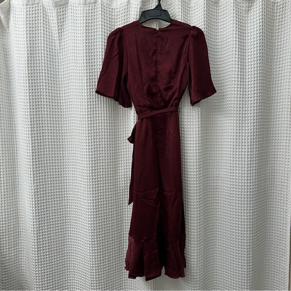Lulus Wrapped Up In Love Burgundy Satin Faux-Wrap Midi Dress size S - Picture 10 of 10